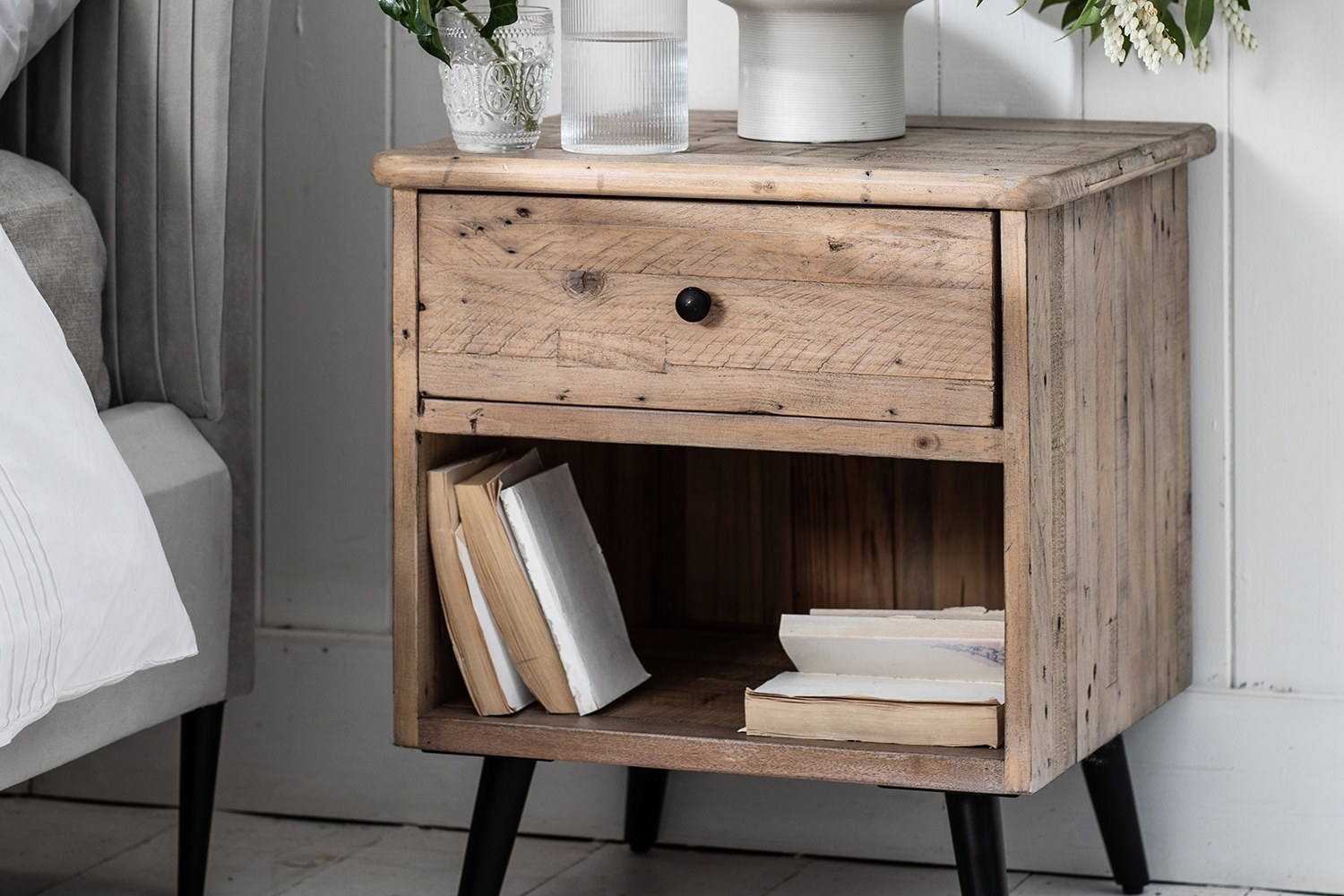 Malta Reclaimed Wood Bedside Table Valetta Valencia Furniture World