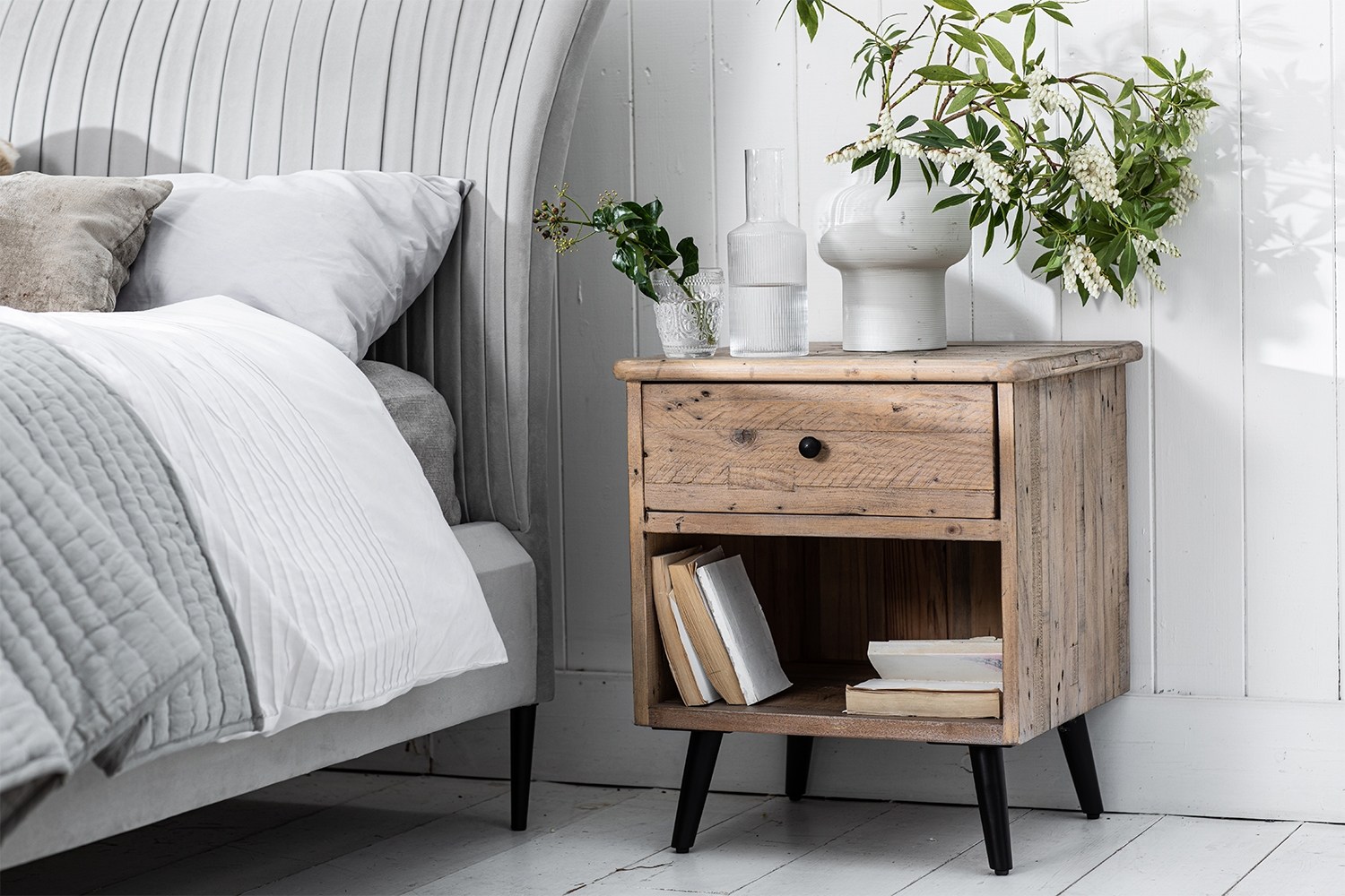 Malta Reclaimed Wood Bedside Table Valetta Valencia Furniture World