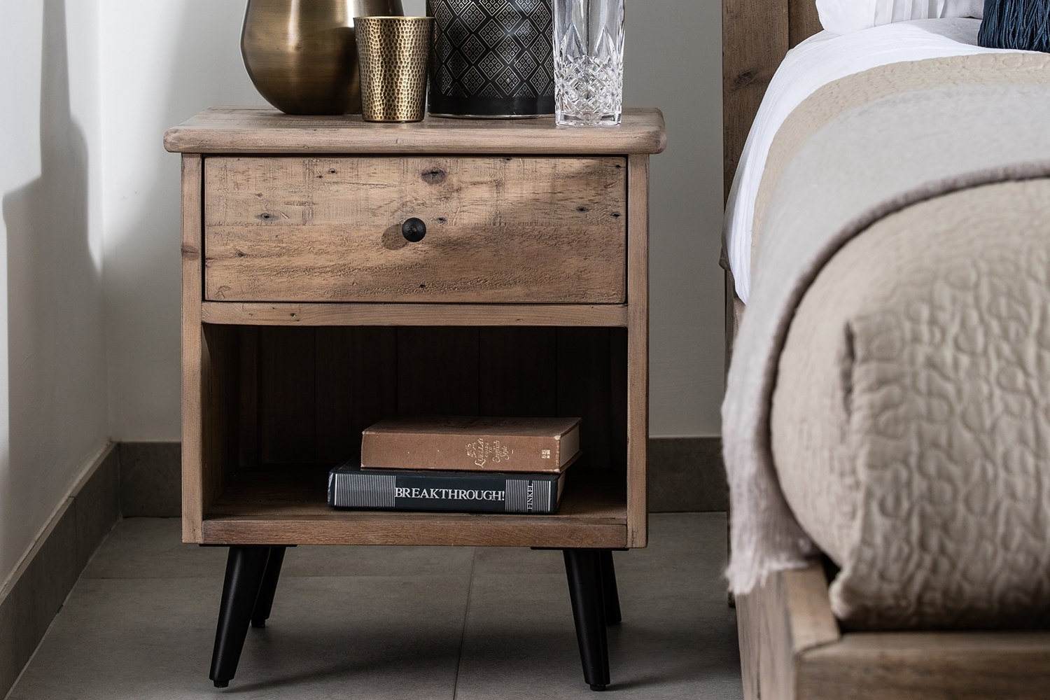 Malta Reclaimed Wood Bedside Table Valetta Valencia Furniture World