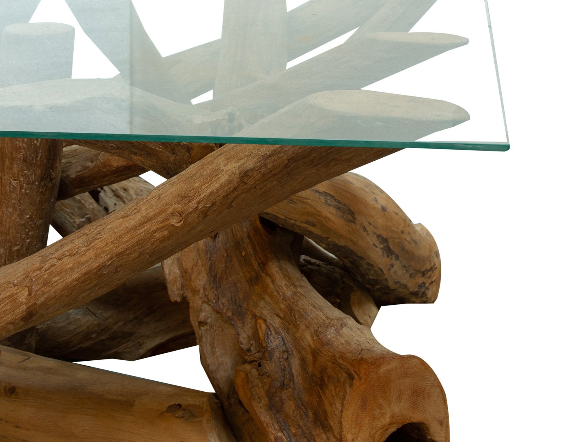 Branchwood Teak Rectangular Coffee Table with Glass Top Furniture World