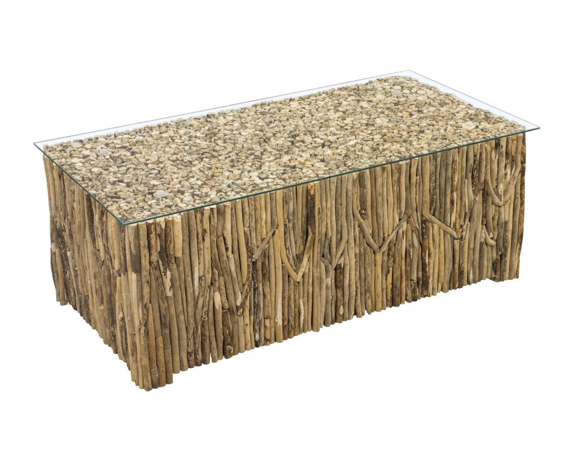 Driftwood Rectangular Coffee Table with Glass Top Furniture World