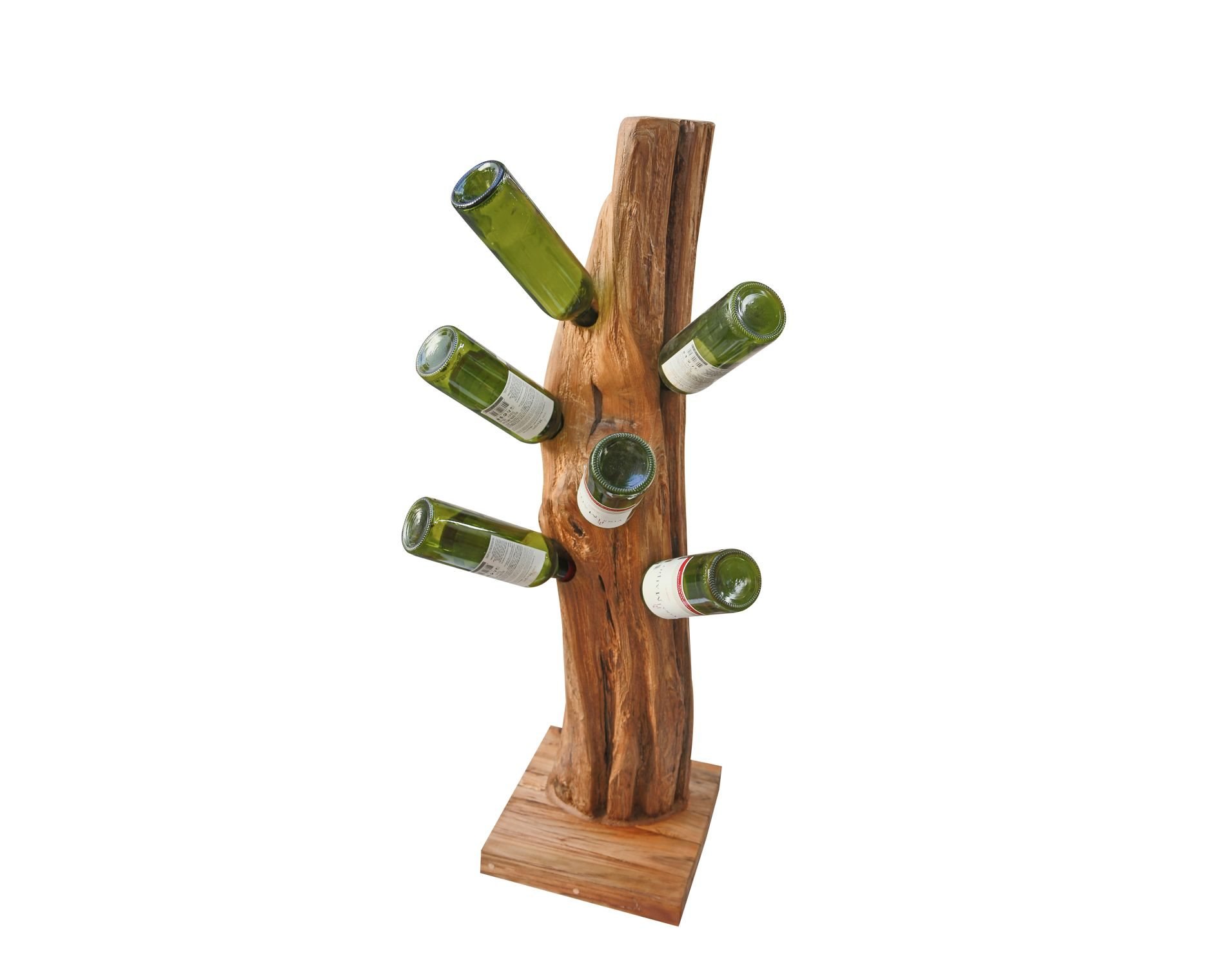 Freestanding Teak Branch Wine Rack for 6 Bottles Furniture World