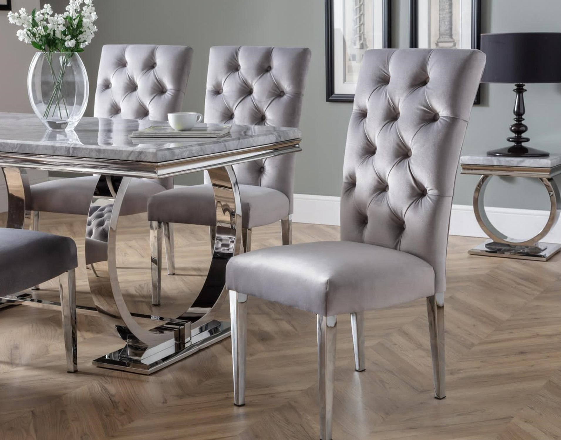 Arundel Marble Round Dining Table Set & 4 Chairs Furniture World