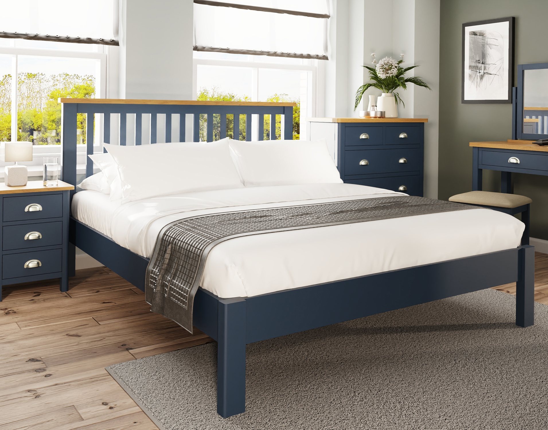Kettle Interiors Oak City Dorset Painted Blue Oak Bed Frame