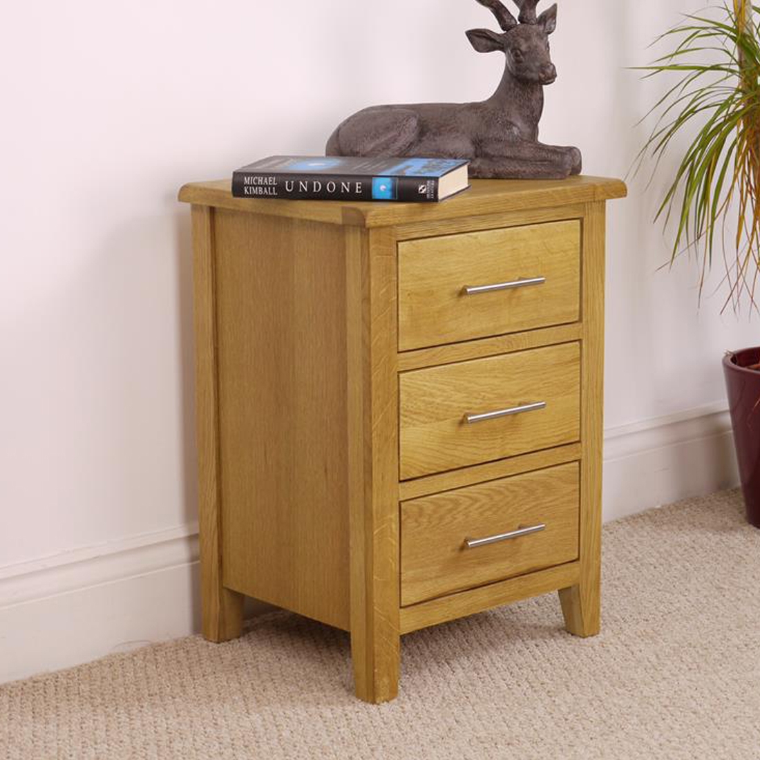 Cuba Oak 3 Drawer Bedside Cabinet Bedroom Wood Furniture 