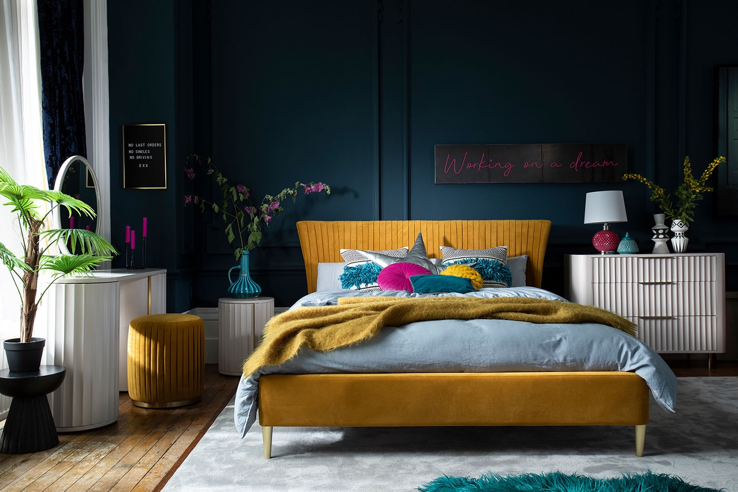 Yellow velvet bed discount