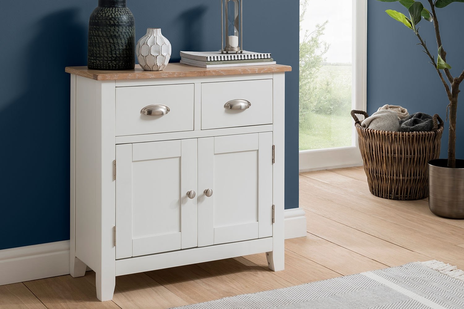 Chester Oak Painted White - Mini 2 Door Sideboard 75cm Wide| F&B