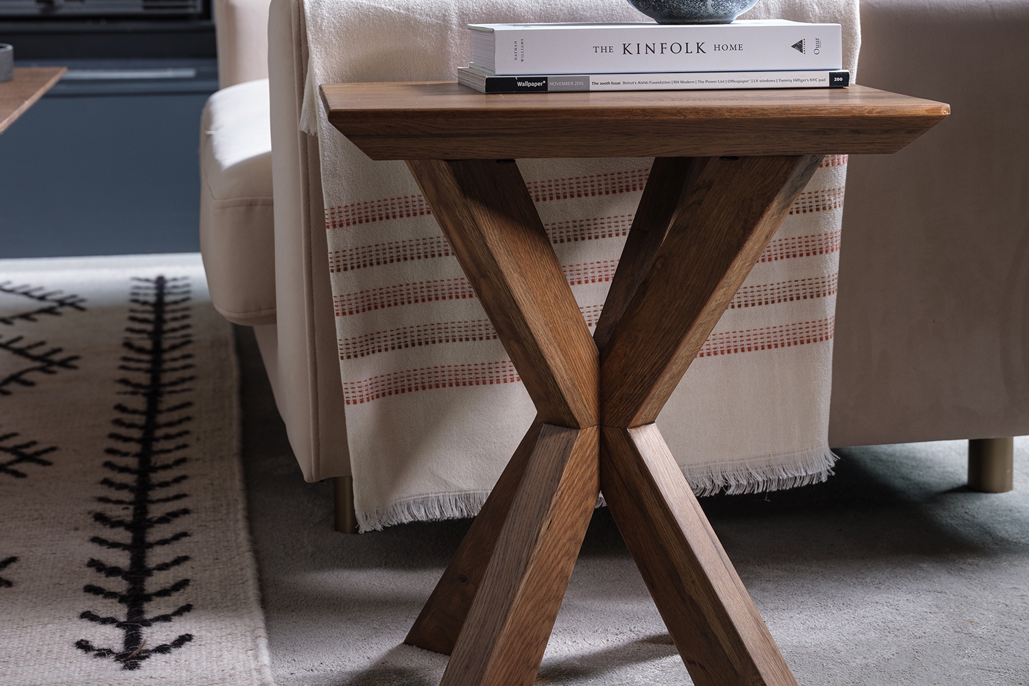 Solid oak shop lamp table