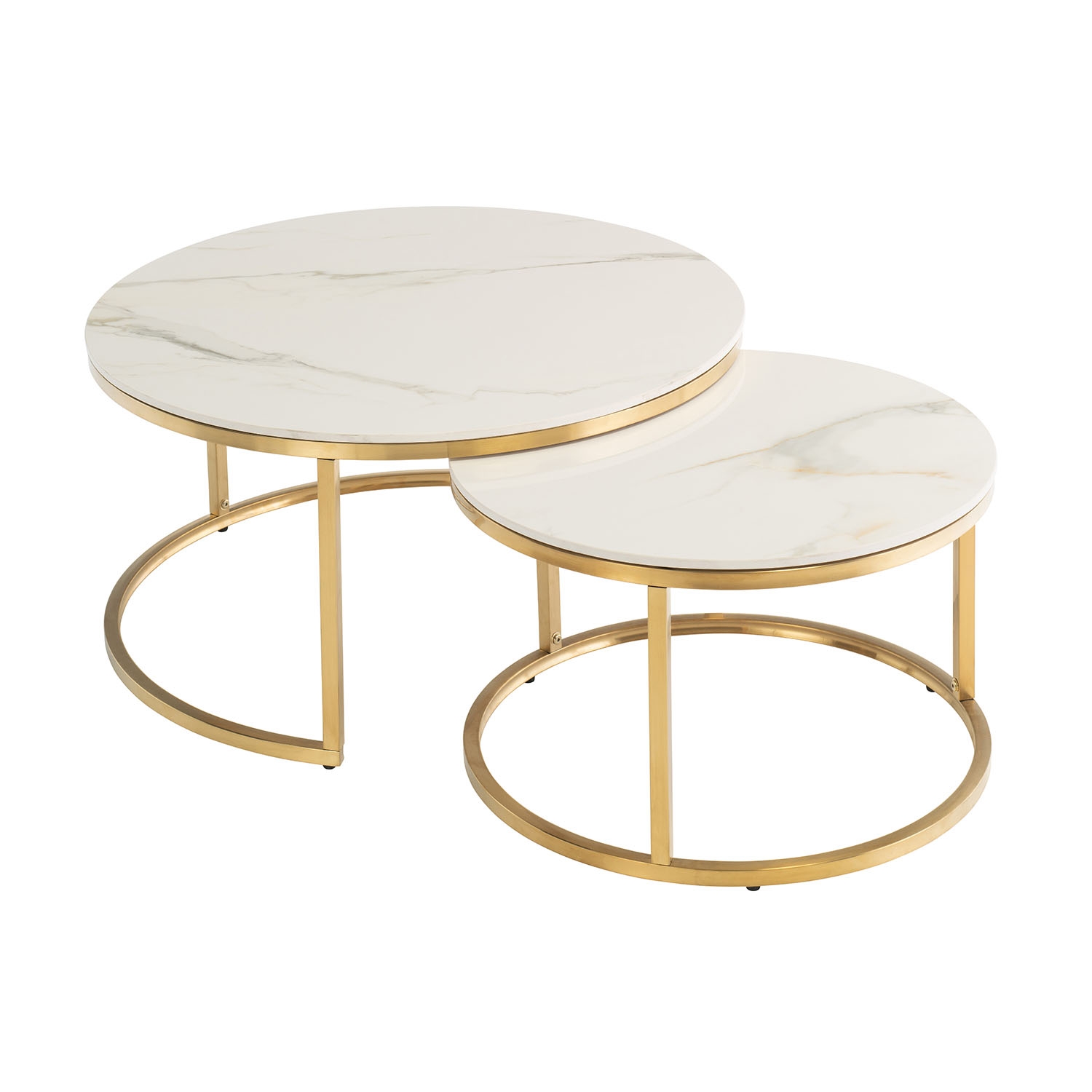 Philadelphia Round Coffee Table Set in Kass Gold Top and Brushed Gold