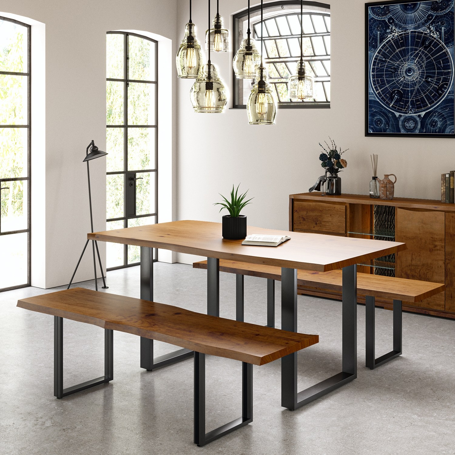 Live Edge Reclaimed Wood 1.6m Dining Table with U Shaped Legs in Russet