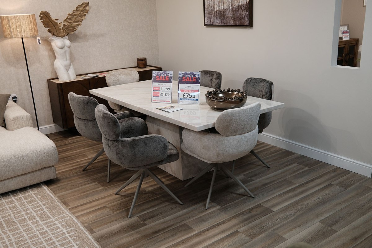 Vida Living Apollo Marble 160cm Dining Table Set & 6 Chairs Vida Living Apollo Marble 160cm Dining Table Set & 6 Chairs