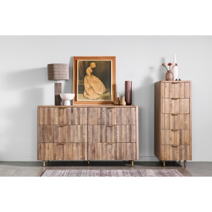 Fairfax Reclaimed Slatted Wood 5 Drawer Tall Chest