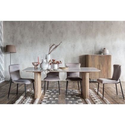 Rufus Reeded Mango Wood & Marble Dining Table