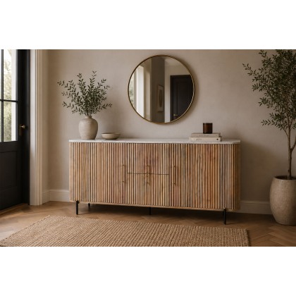 Reed Mango Wood & Marble Wide Sideboard