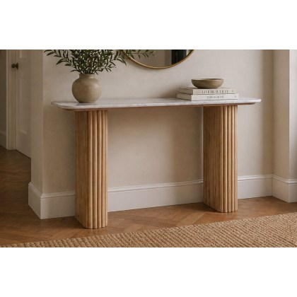 Reed Mango Wood & Marble Console Table