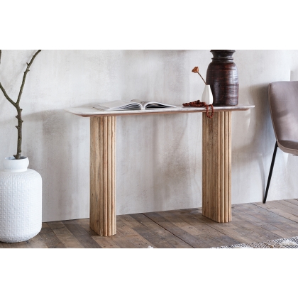 Rufus Reeded Mango Wood & Marble Console Table