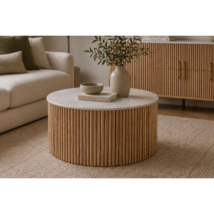 Reed Mango Wood & Marble Coffee Table