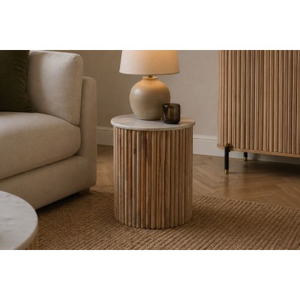 Reed Mango Wood & Marble Lamp Table