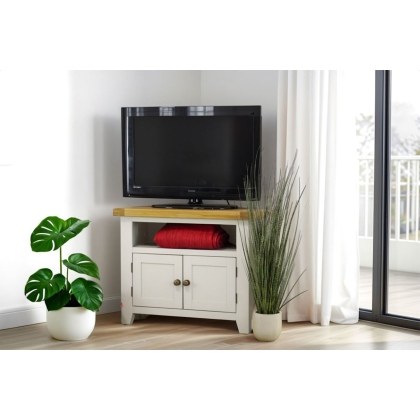 Cotswold Grey Painted Oak Corner TV Stand