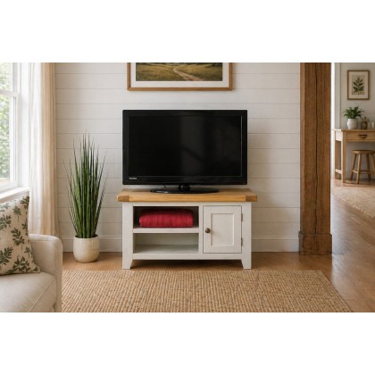 Cotswold Grey Painted Oak Small TV Stand 91cm Wide