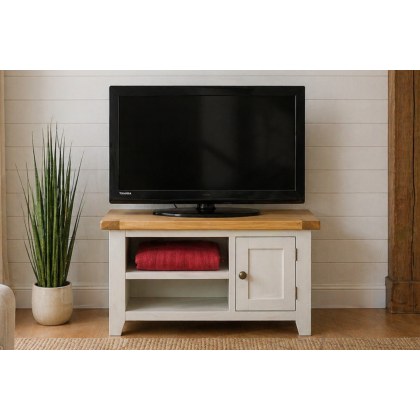Cotswold Grey Painted Oak Small TV Stand 91cm Wide