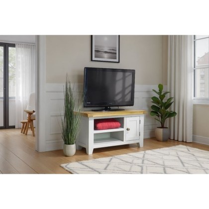 Cotswold Grey Painted Oak Small TV Stand 91cm Wide