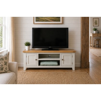 Cotswold Grey Painted Oak Large TV Stand 120cm Wide