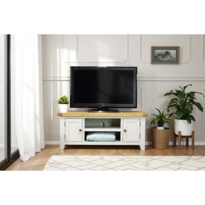 Cotswold Grey Painted Oak Large TV Stand 120cm Wide