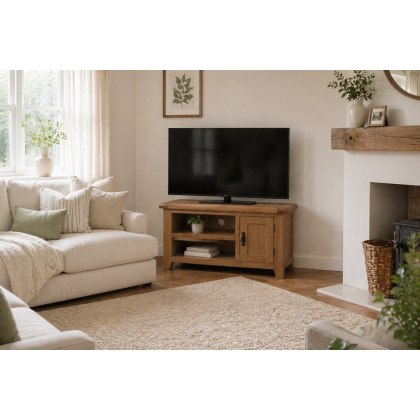 Cotswold Rustic Oak Small TV Stand 91cm Wide