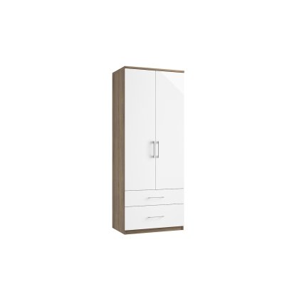 Calgary High-Gloss Double Wardrobe with Drawers