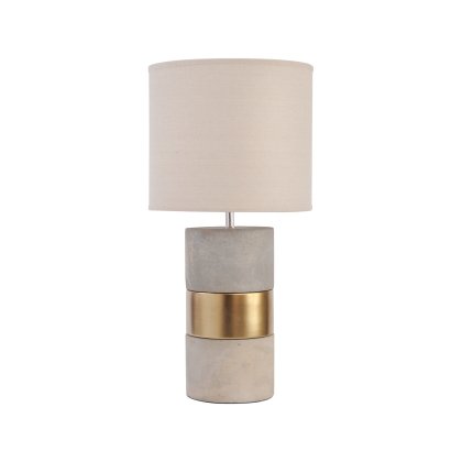 Concrete and Gold Table Lamp with Natural Shade