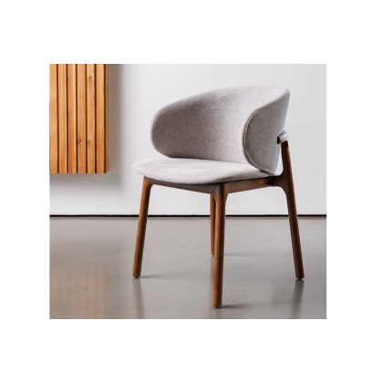 Eve Fabric Curved Dining Chair in Light Beige Cotton and Solid Ash Wood Legs