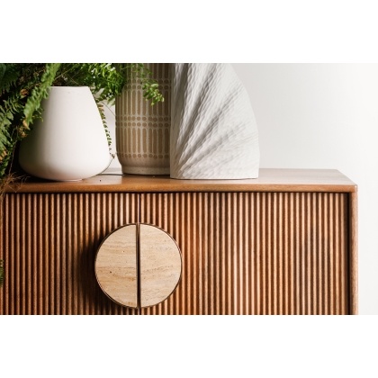 Eden Mango Wood Highboard with Travertine Gold Handles