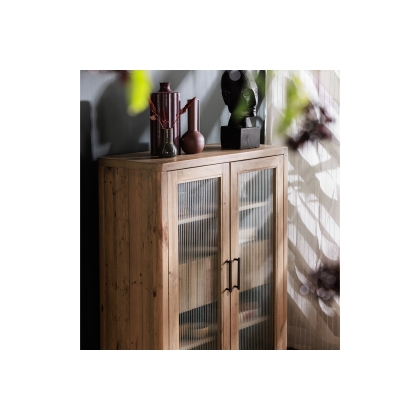 Hatton Reclaimed Wood Display Cabinet with Reeded Glass Doors