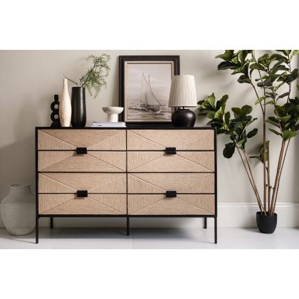 Raphael Black Wood and Jute Rope 8 Drawer Chest of Drawers