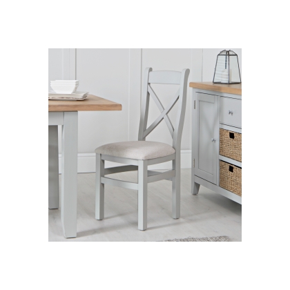 Eton Painted Grey Oak Cross Back Dining Chair with Fabric Seat