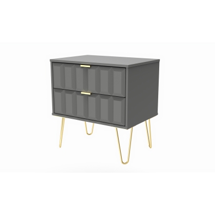 2 Drawer Wide Bedside Table with Cube Panel Design