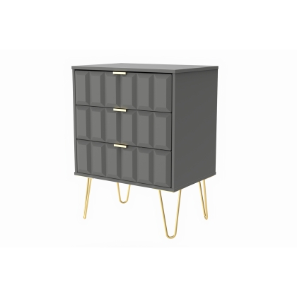 3 Drawer Wide Chest of Drawers with Cube Panel Design