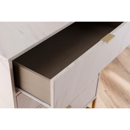Wide Double 1 Drawer Midi Bedside Table in Marble or Pewter Finish