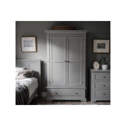 Providence Painted Grey Double Wardrobe with Storage Drawer