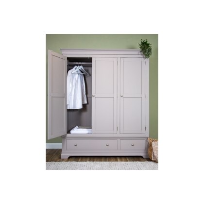 Providence Painted Grey Triple Wardrobe with Storage Drawers