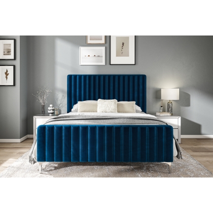 Trend Bedframe with Panelled Headboard in Velvet Royal Blue