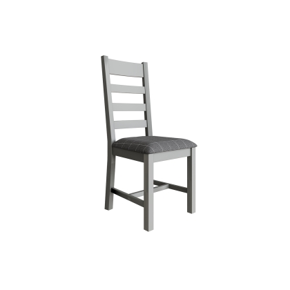 Smoked Oak Painted Grey Slatted Dining Chair with Fabric Check Grey Seat