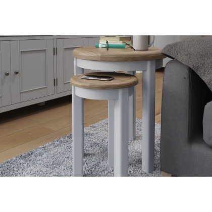 Smoked Oak Painted Grey Round Nest of 2 Tables