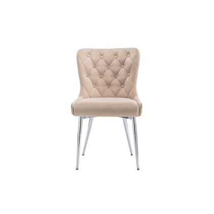 Button Back Dining Chair in Taupe Velvet