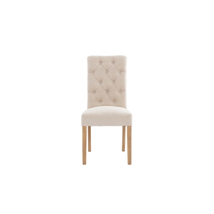 Button Back Scroll Top Dining Chair in Natural