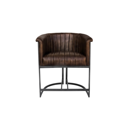 Leather & Iron Tub Chair in Brown PU Leather