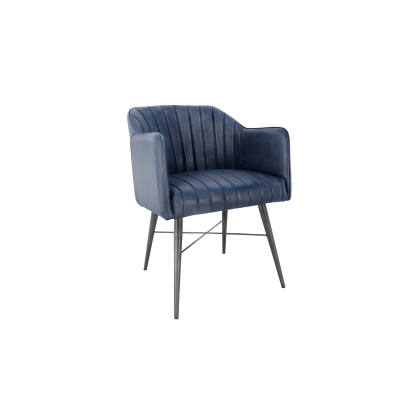 Leather & Iron Chair in Blue PU Leather