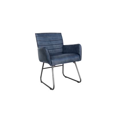 Leather & Iron High Back Dining Chair in Blue