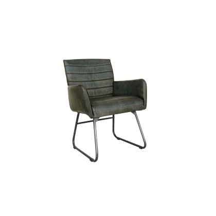 Leather & Iron High Back Dining Chair in Light Grey